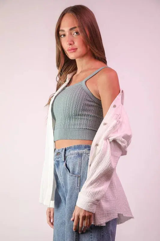 VERY J Plus Size Mineral Washed Gauze Shirt Top.