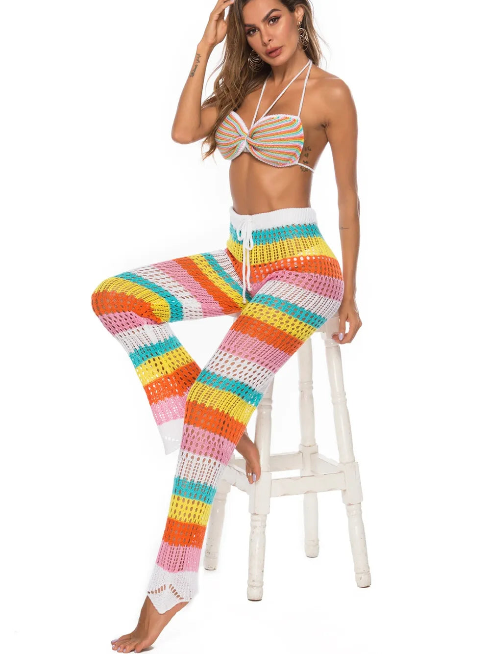 Cutout Contrast High Waist Swim Pants - Premium Bottoms from Trendsi - Just $25! Shop now at Handbags Specialist Headquarter
