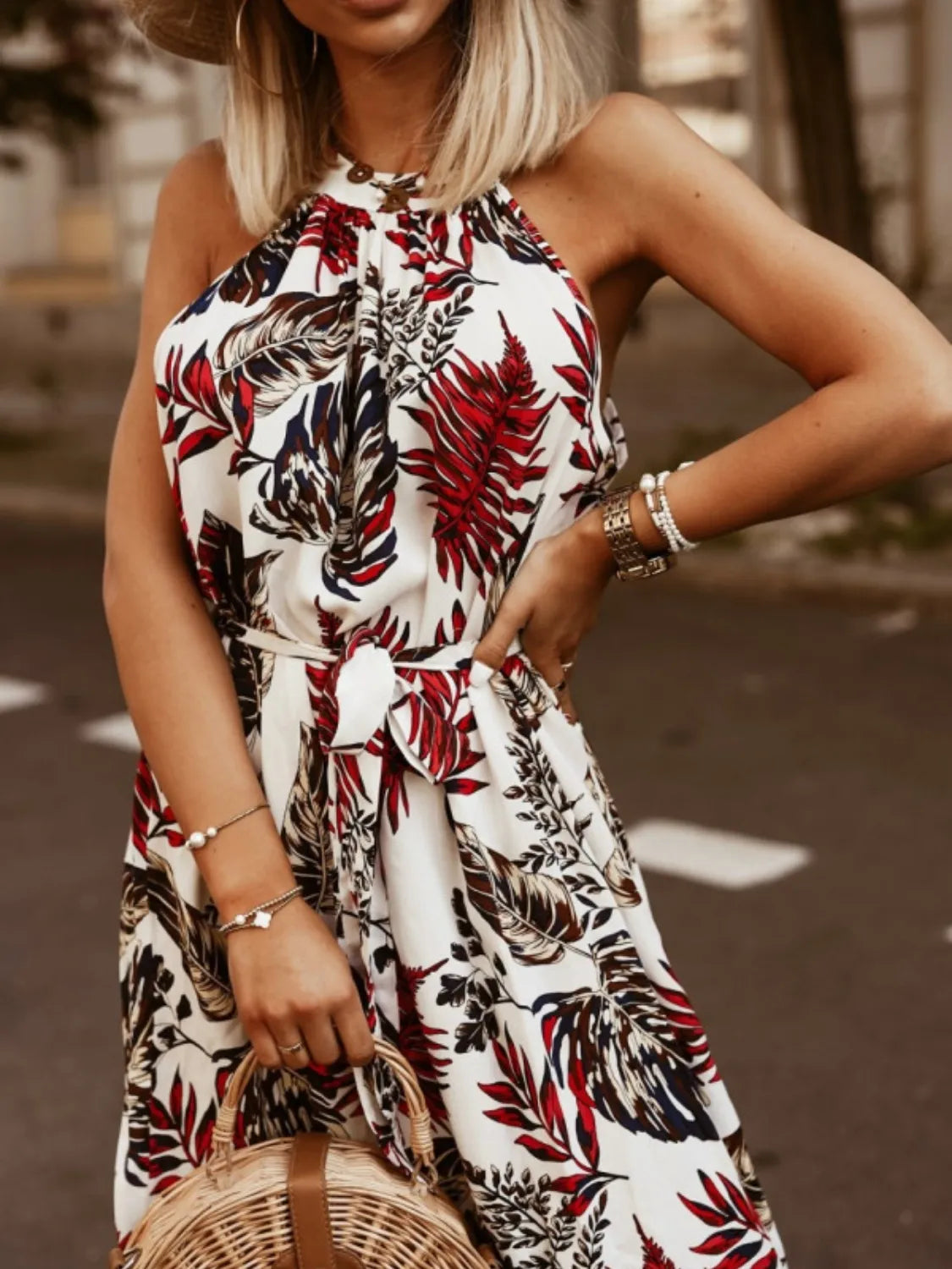 Printed Sleeveless Maxi Dress with Belted - Premium Maxi Dress from Trendsi - Just $34.99! Shop now at Handbags Specialist Headquarter