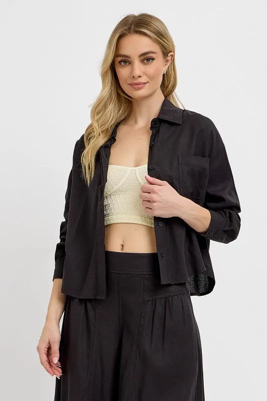 RISEN Button Down Long Sleeve Shirt - Premium Women's Down Shirt Tops from Trendsi - Just $45.72! Shop now at Handbags Specialist Headquarter