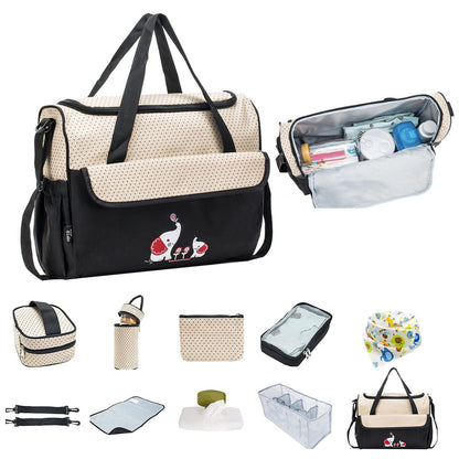 11Pcs Baby Nappy Diaper Bags Set for Mom Dad Mummy Shoulder Bags Multifunctional Diaper Handbags with Food Bag Bottle Bag Diaper Pad Burp Cloth 2 Hook Straps - Premium Diaper Bags Set from Doba - Just $112.54! Shop now at Handbags Specialist Headquarter