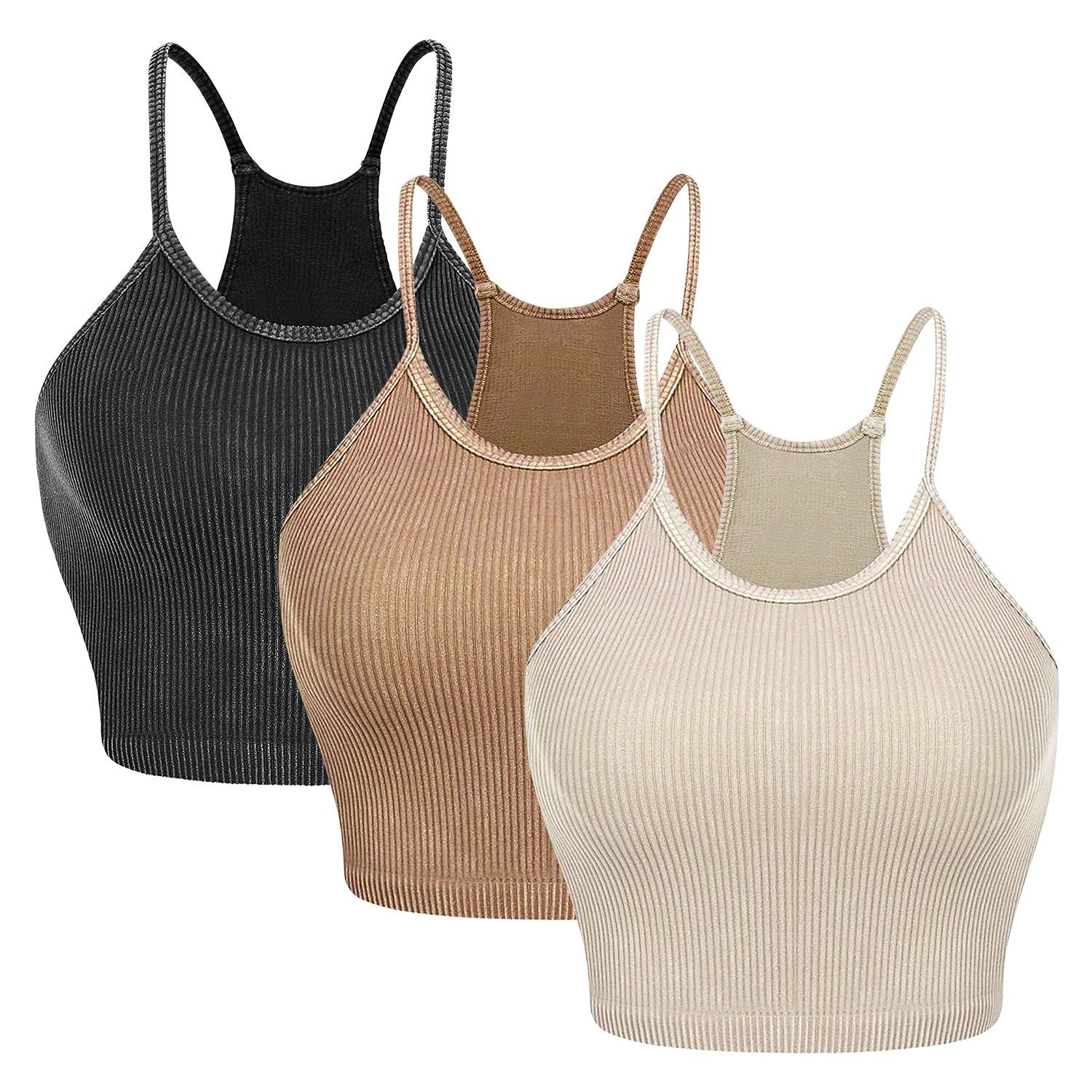 3 Pack Women Crop Basic Tank Top Ribbed Knit Sleeveless Round Neck 9 Color Machine Wash Summer Crop S to XL - Premium Tops from Doba - Just $55.80! Shop now at Handbags Specialist Headquarter