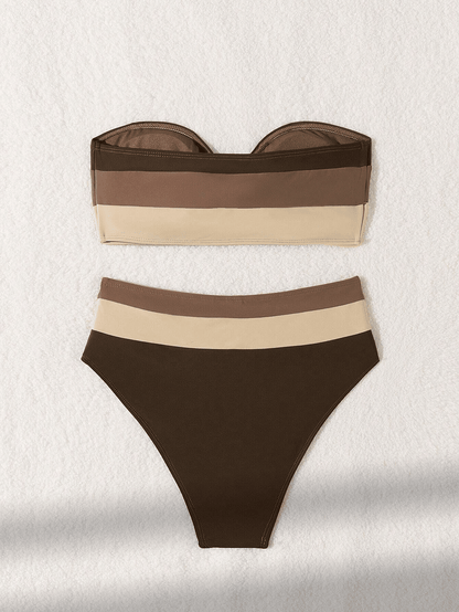 Women's two-piece coffee colored bikini swimsuit strapless fashion quick drying - Premium Swimsuit Set from Doba - Just $28.98! Shop now at Handbags Specialist Headquarter