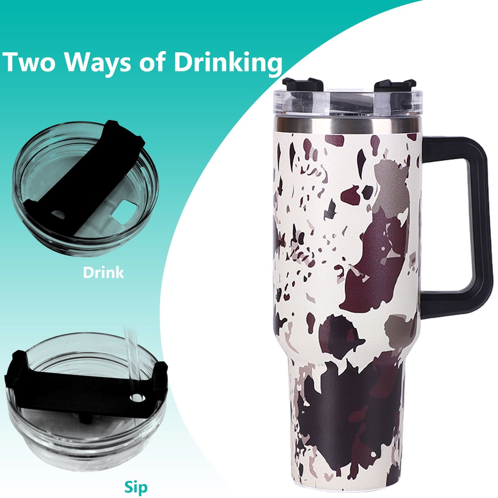 40oz 5D cowprint Insulated Tumbler With Handle And Straw Lid Portable Large Capacity water bottle, Heat preservation,304 Stainless Steel Cup For Outdoor Sports, Travel & Camping Birthday Gift - Premium Water Bottles from Doba - Just $39.48! Shop now at Handbags Specialist Headquarter