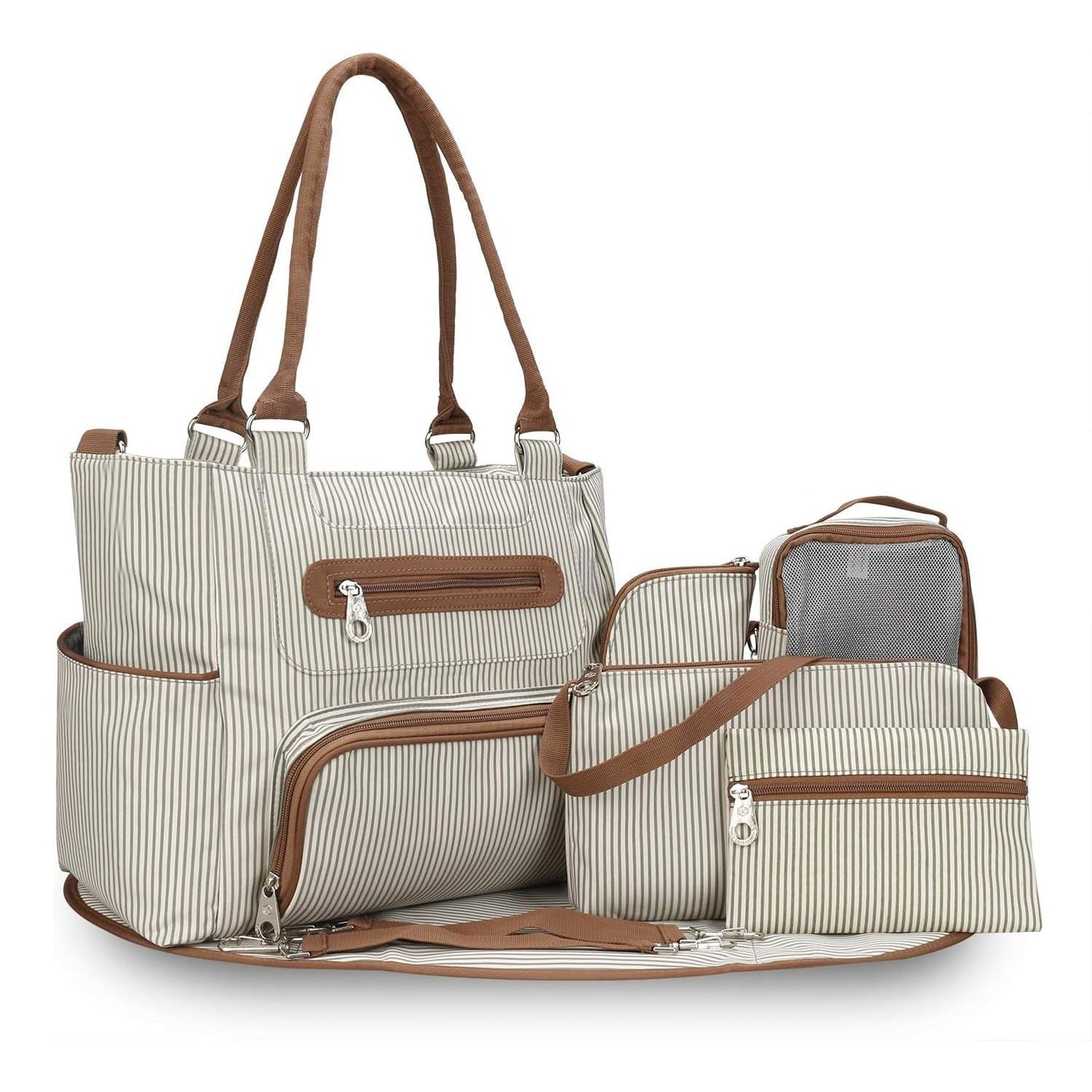 8Pcs Baby Nappy Diaper Bags Set for Mom Dad Mummy Handbags Multifunctional Diaper Changing Bags with Bottle Bag Mesh Bag Purse Diaper Pad 2 Burp Cloths 2 Hook Straps - Premium Diaper Bags Set from Doba - Just $85.80! Shop now at Handbags Specialist Headquarter