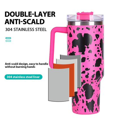40oz 5D cowprint Insulated Tumbler With Handle And Straw Lid Portable Large Capacity water bottle, Heat preservation,304 Stainless Steel Cup For Outdoor Sports, Travel & Camping Birthday Gift - Premium Water Bottles from Doba - Just $39.48! Shop now at Handbags Specialist Headquarter