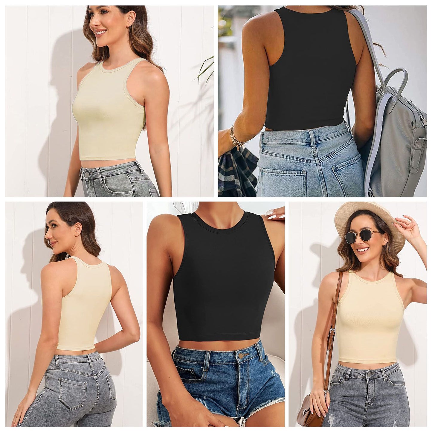 Women Sleeveless Cropped Tank Top High Neck Crop Racer Back Workout Top Machine Washable Summer - Premium Tops from Doba - Just $39.99! Shop now at Handbags Specialist Headquarter
