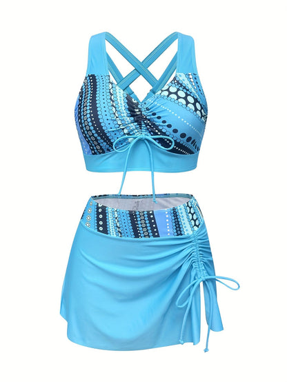 Ladies' two-piece sky blue quick drying bikini swimsuit covers flesh and appears slim - Premium Swimsuit Set from Doba - Just $34.23! Shop now at Handbags Specialist Headquarter