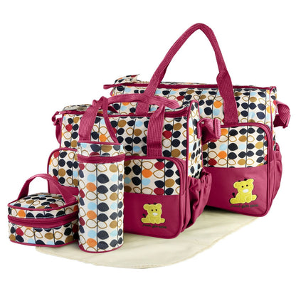 5PCS Baby Nappy Diaper Bags Set Mummy Diaper Shoulder Bags w/ Nappy Changing Pad Insulated Pockets Travel Tote Bags - Premium Tote Bags from Doba - Just $70.62! Shop now at Handbags Specialist Headquarter