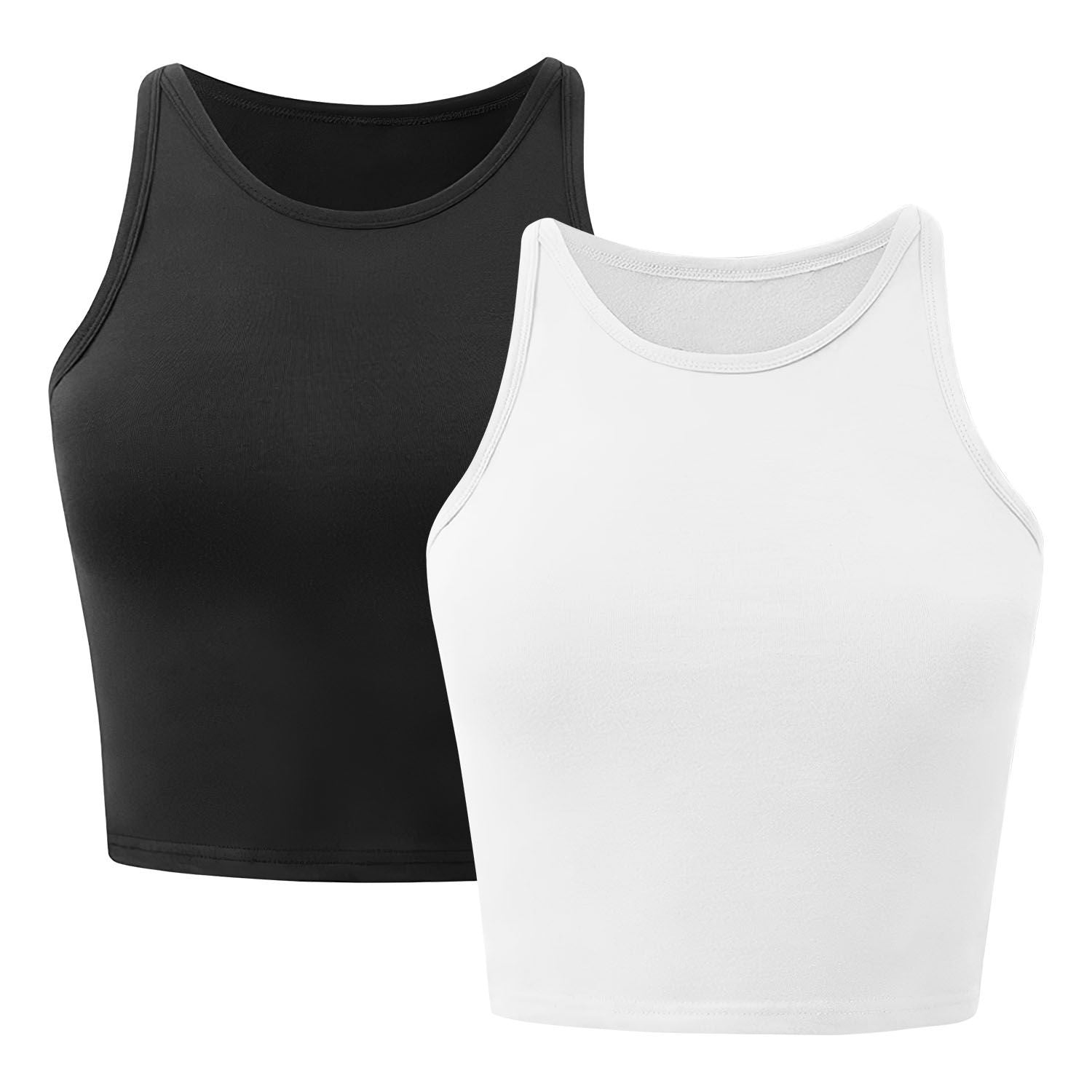 Women Sleeveless Cropped Tank Top High Neck Crop Racer Back Workout Top Machine Washable Summer - Premium Tops from Doba - Just $39.99! Shop now at Handbags Specialist Headquarter