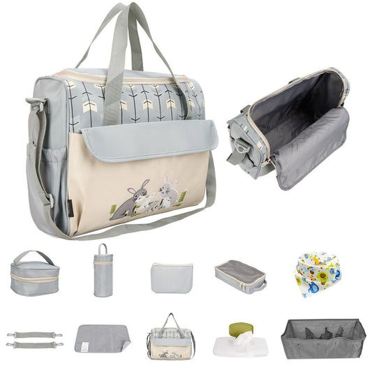 11Pcs Baby Nappy Diaper Bags Set for Mom Dad Mummy Shoulder Bags Multifunctional Diaper Handbags with Food Bag Bottle Bag Diaper Pad Burp Cloth 2 Hook Straps - Premium Diaper Bags Set from Doba - Just $112.54! Shop now at Handbags Specialist Headquarter