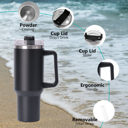 40oz large capacity tumbler With Handle And Straw Lid, Insulated Reusable Stainless Steel Water Bottles Travel Mug Coffee Cup car cup water cup For Men Women Outdoor Camping Driving, gift - Premium Water Bottles from Doba - Just $31.60! Shop now at Handbags Specialist Headquarter