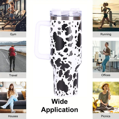 40oz 5D cowprint Insulated Tumbler With Handle And Straw Lid Portable Large Capacity water bottle, Heat preservation,304 Stainless Steel Cup For Outdoor Sports, Travel & Camping Birthday Gift - Premium Water Bottles from Doba - Just $39.48! Shop now at Handbags Specialist Headquarter