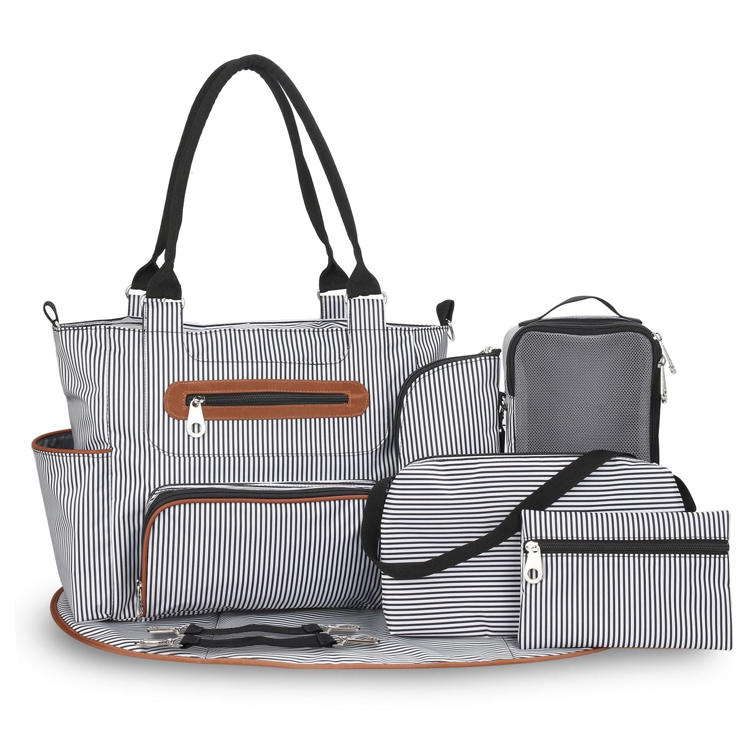 8Pcs Baby Nappy Diaper Bags Set for Mom Dad Mummy Handbags Multifunctional Diaper Changing Bags with Bottle Bag Mesh Bag Purse Diaper Pad 2 Burp Cloths 2 Hook Straps - Premium Diaper Bags Set from Doba - Just $85.80! Shop now at Handbags Specialist Headquarter
