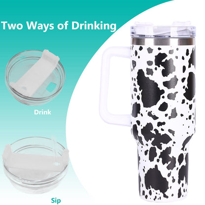 40oz 5D cowprint Insulated Tumbler With Handle And Straw Lid Portable Large Capacity water bottle, Heat preservation,304 Stainless Steel Cup For Outdoor Sports, Travel & Camping Birthday Gift - Premium Water Bottles from Doba - Just $39.48! Shop now at Handbags Specialist Headquarter