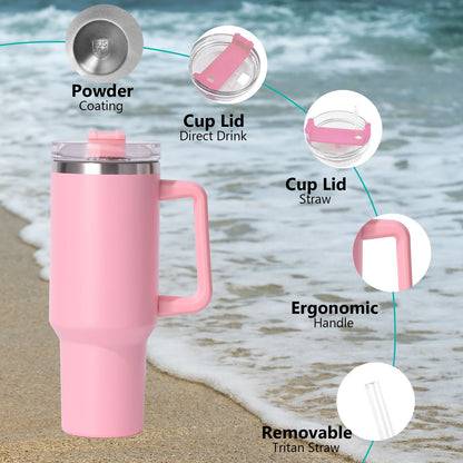 40oz large capacity tumbler, With Handle And Straw Lid, Insulated Reusable Stainless Steel Water Bottles Travel Mug Coffee Cup car cup water cup For Men Women Outdoor Camping Driving,  gift - Premium Water Bottles from Doba - Just $31.60! Shop now at Handbags Specialist Headquarter