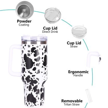 40oz 5D cowprint Insulated Tumbler With Handle And Straw Lid Portable Large Capacity water bottle, Heat preservation,304 Stainless Steel Cup For Outdoor Sports, Travel & Camping Birthday Gift - Premium Water Bottles from Doba - Just $39.48! Shop now at Handbags Specialist Headquarter