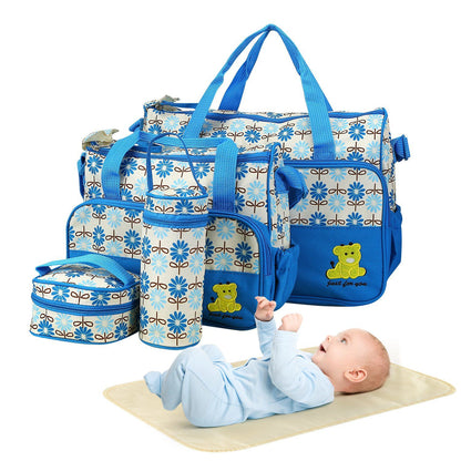 5PCS Baby Nappy Diaper Bags Set Mummy Diaper Shoulder Bags w/ Nappy Changing Pad Insulated Pockets Travel Tote Bags - Premium Tote Bags from Doba - Just $70.62! Shop now at Handbags Specialist Headquarter