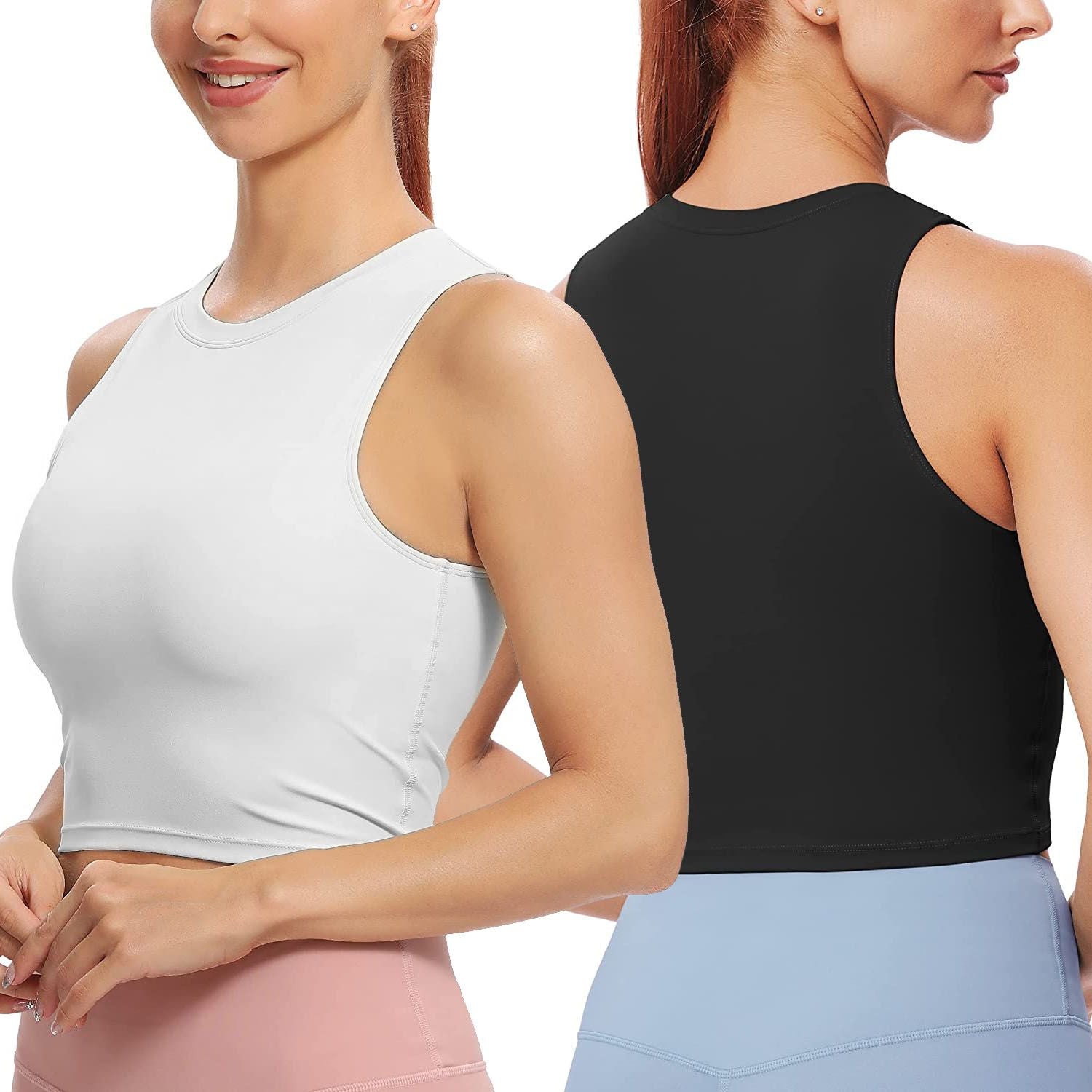 Women Sleeveless Cropped Tank Top High Neck Crop Racer Back Workout Top Machine Washable Summer - Premium Tops from Doba - Just $39.99! Shop now at Handbags Specialist Headquarter