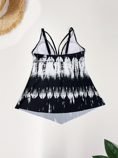 Plus Size Casual Tankini Set, Women's Plus Colorblock Geometric Print Cut Out Strappy Cami Top & Panty Swimsuit Two Piece Set - Premium Swimsuit Set from Doba - Just $39.68! Shop now at Handbags Specialist Headquarter