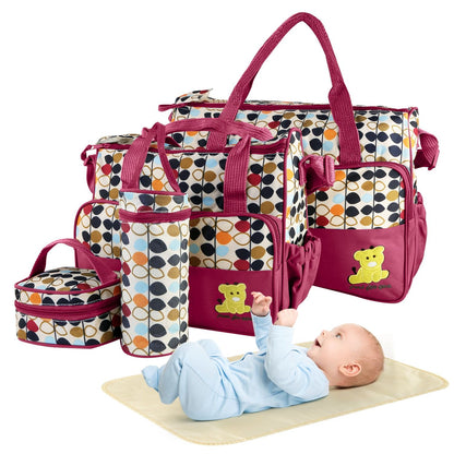 5PCS Baby Nappy Diaper Bags Set Mummy Diaper Shoulder Bags w/ Nappy Changing Pad Insulated Pockets Travel Tote Bags - Premium Tote Bags from Doba - Just $70.62! Shop now at Handbags Specialist Headquarter