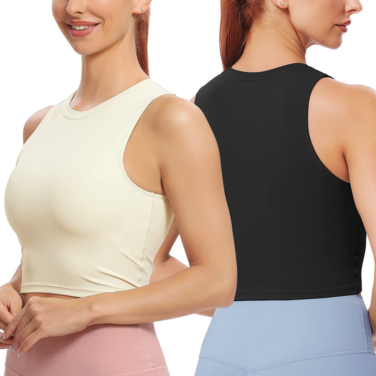 Women Sleeveless Cropped Tank Top High Neck Crop Racer Back Workout Top Machine Washable Summer - Premium Tops from Doba - Just $39.99! Shop now at Handbags Specialist Headquarter