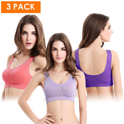 3 Pack Sport Bras For Women Seamless Wire free Bra Light Support Tank Tops For Fitness Workout Sports Yoga Sleep Wearing - Premium Tops from Doba - Just $32.50! Shop now at Handbags Specialist Headquarter