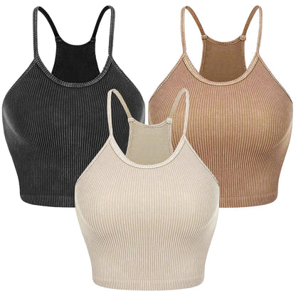 3 Pack Women Crop Basic Tank Top Ribbed Knit Sleeveless Round Neck 9 Color Machine Wash Summer Crop S to XL - Premium Tops from Doba - Just $55.80! Shop now at Handbags Specialist Headquarter