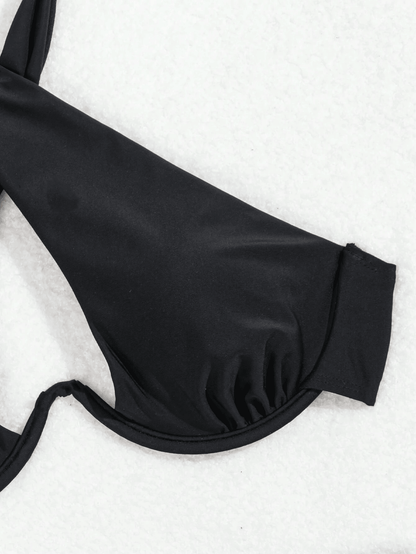 Women's black sexy two-piece quick-dry fabric bikini swimwear - Premium Swimsuit Set from Doba - Just $30.28! Shop now at Handbags Specialist Headquarter