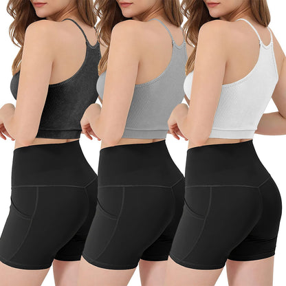 3 Pack Women Crop Basic Tank Top Ribbed Knit Sleeveless Round Neck 9 Color Machine Wash Summer Crop S to XL - Premium Tops from Doba - Just $55.80! Shop now at Handbags Specialist Headquarter