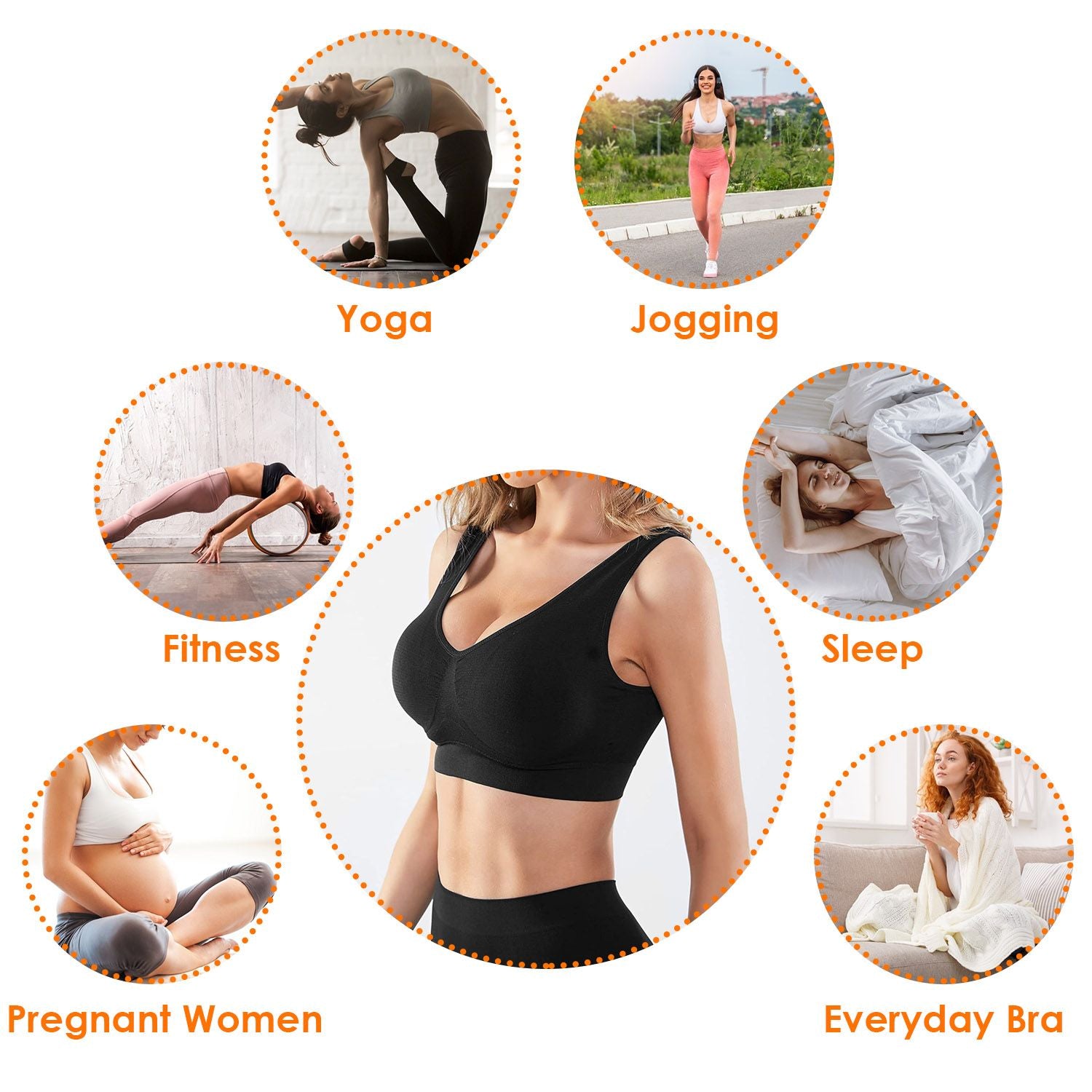 3 Pack Sport Bras For Women Seamless Wire free Bra Light Support Tank Tops For Fitness Workout Sports Yoga Sleep Wearing - Premium Tops from Doba - Just $32.50! Shop now at Handbags Specialist Headquarter