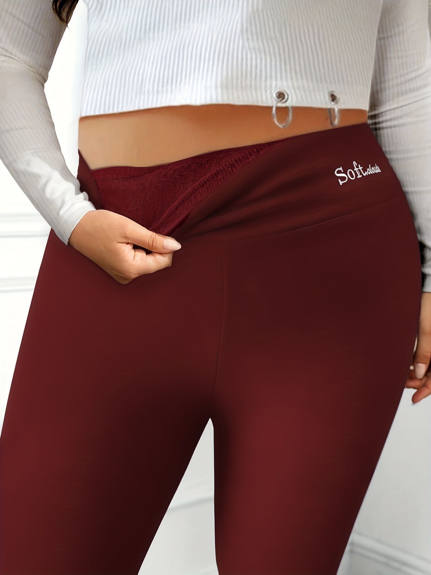 Plus Size Casual Leggings, Women's Plus Letter Print Liner Fleece High Rise Slight Stretch Leggings - Premium Women Plus Size from Doba - Just $29.50! Shop now at Handbags Specialist Headquarter