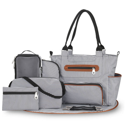8Pcs Baby Nappy Diaper Bags Set for Mom Dad Mummy Handbags Multifunctional Diaper Changing Bags with Bottle Bag Mesh Bag Purse Diaper Pad 2 Burp Cloths 2 Hook Straps - Premium Diaper Bags Set from Doba - Just $85.80! Shop now at Handbags Specialist Headquarter