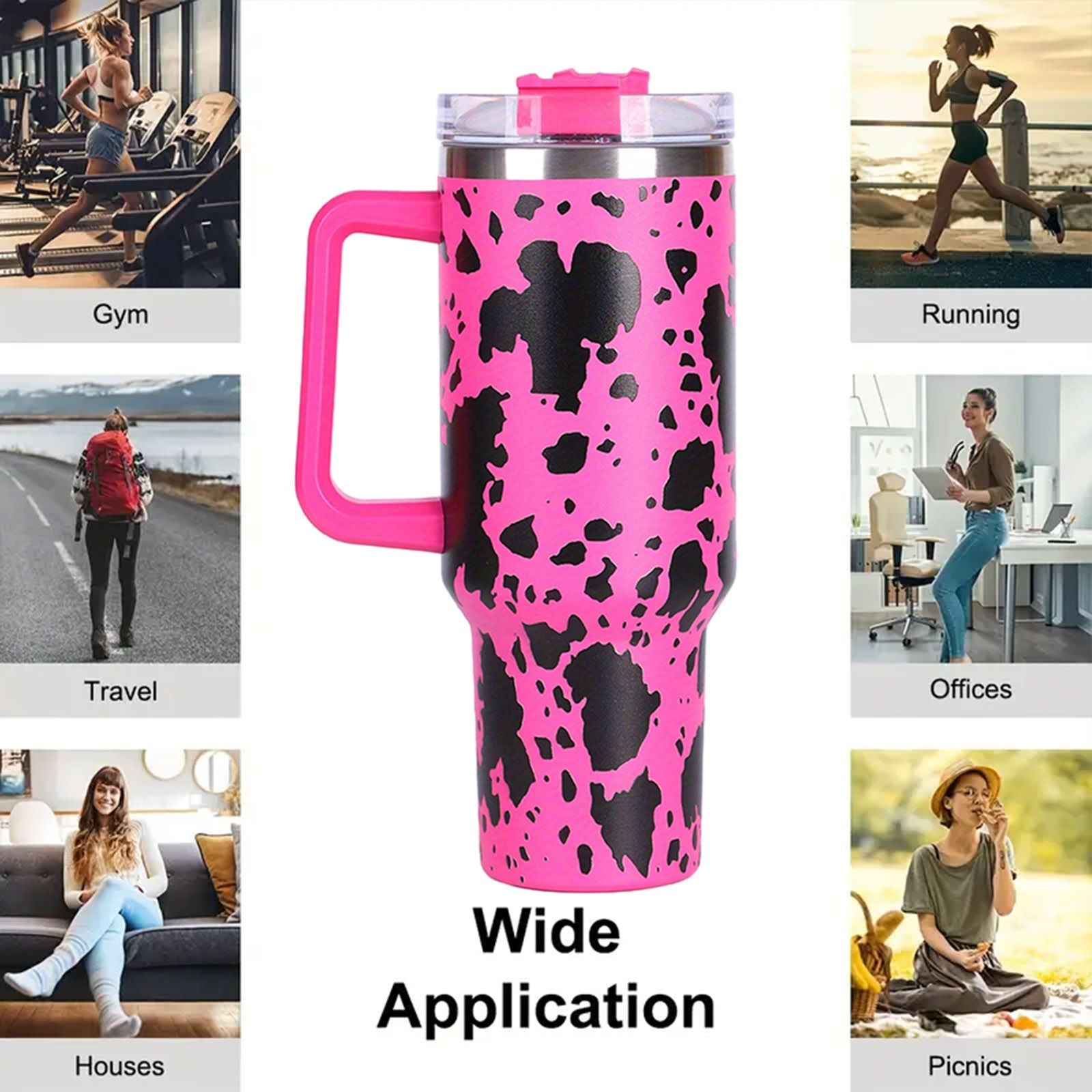 40oz 5D cowprint Insulated Tumbler With Handle And Straw Lid Portable Large Capacity water bottle, Heat preservation,304 Stainless Steel Cup For Outdoor Sports, Travel & Camping Birthday Gift - Premium Water Bottles from Doba - Just $39.48! Shop now at Handbags Specialist Headquarter