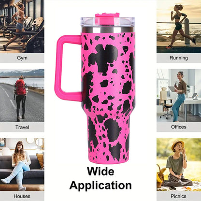 40oz 5D cowprint Insulated Tumbler With Handle And Straw Lid Portable Large Capacity water bottle, Heat preservation,304 Stainless Steel Cup For Outdoor Sports, Travel & Camping Birthday Gift - Premium Water Bottles from Doba - Just $39.48! Shop now at Handbags Specialist Headquarter