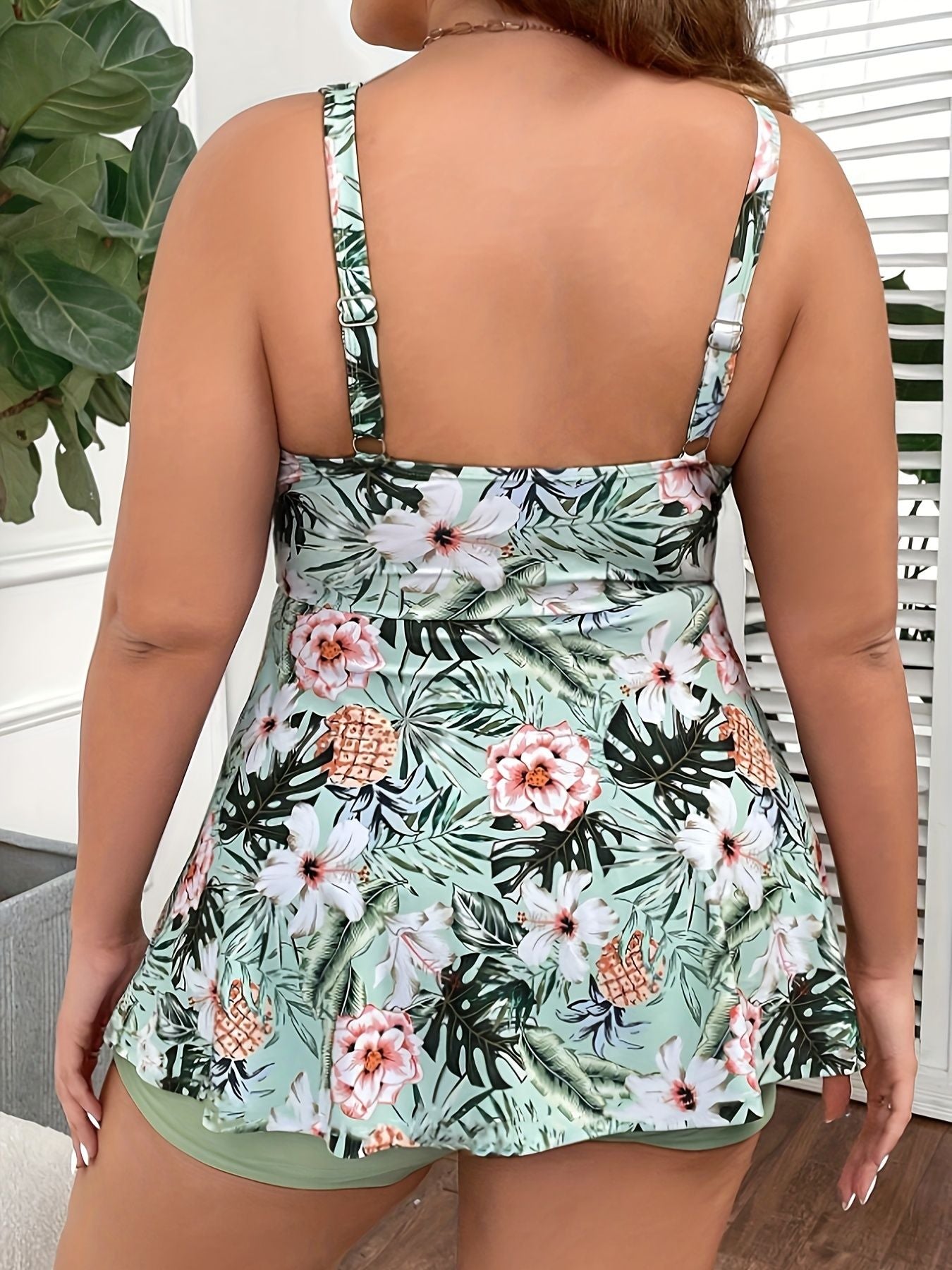 Large size women's swimsuit, green, fresh and fashionable split type Tankini swimsuit - Premium Swimsuit Set from Doba - Just $33.98! Shop now at Handbags Specialist Headquarter