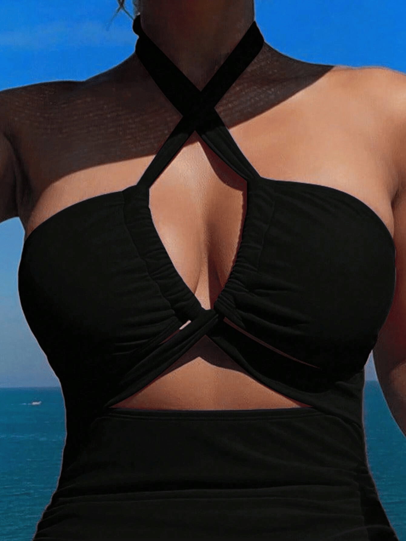 Ladies' cross pleated sexy hanging neck and exposed waist one-piece bikini swimsuit - Premium Swimsuit Set from Doba - Just $29.28! Shop now at Handbags Specialist Headquarter