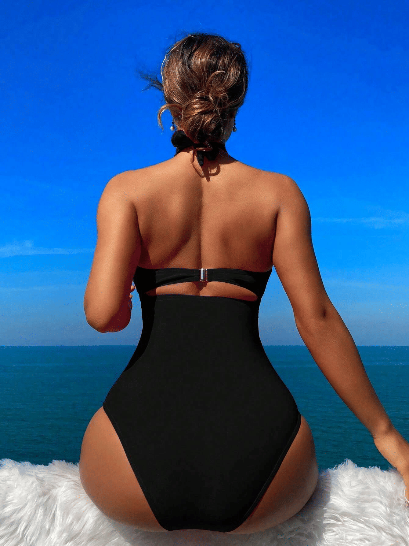Ladies' cross pleated sexy hanging neck and exposed waist one-piece bikini swimsuit - Premium Swimsuit Set from Doba - Just $29.28! Shop now at Handbags Specialist Headquarter