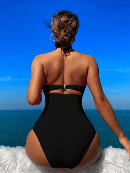 Ladies' cross pleated sexy hanging neck and exposed waist one-piece bikini swimsuit - Premium Swimsuit Set from Doba - Just $29.28! Shop now at Handbags Specialist Headquarter