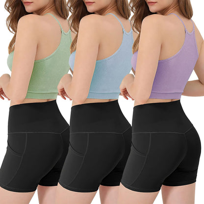 3 Pack Women Crop Basic Tank Top Ribbed Knit Sleeveless Round Neck 9 Color Machine Wash Summer Crop S to XL - Premium Tops from Doba - Just $55.80! Shop now at Handbags Specialist Headquarter