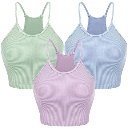 3 Pack Women Crop Basic Tank Top Ribbed Knit Sleeveless Round Neck 9 Color Machine Wash Summer Crop S to XL - Premium Tops from Doba - Just $55.80! Shop now at Handbags Specialist Headquarter