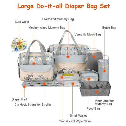 11Pcs Baby Nappy Diaper Bags Set for Mom Dad Mummy Shoulder Bags Multifunctional Diaper Handbags with Food Bag Bottle Bag Diaper Pad Burp Cloth 2 Hook Straps - Premium Diaper Bags Set from Doba - Just $112.54! Shop now at Handbags Specialist Headquarter