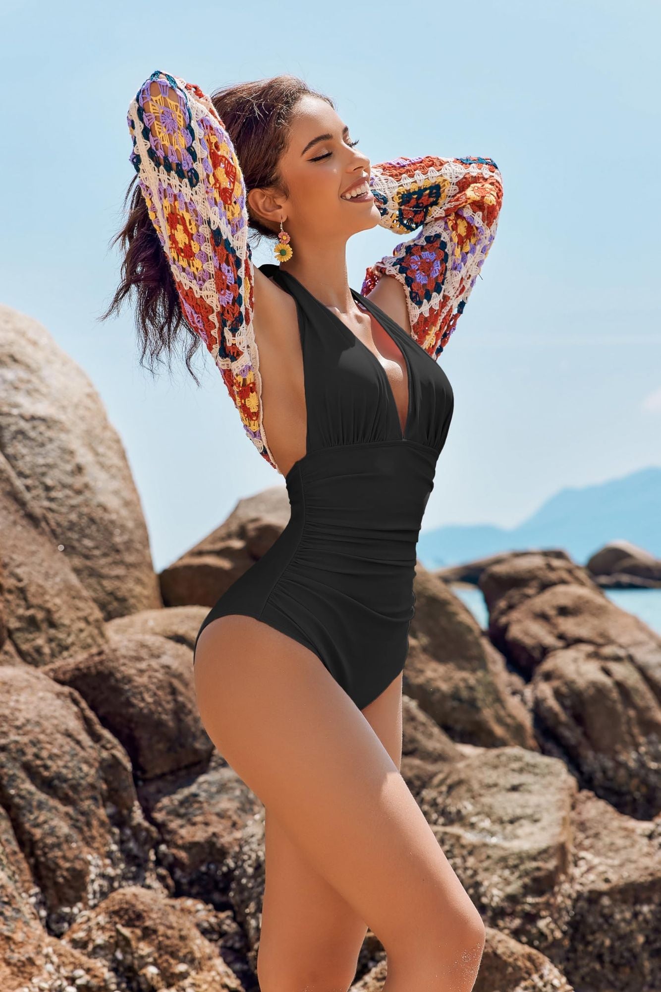 Minimally sophisticated V-neck swimsuit for women, with a one-piece small chest gathered to cover the belly  in hot springs for vacation - Premium Swimsuit Set from Doba - Just $29.98! Shop now at Handbags Specialist Headquarter