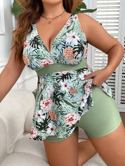 Large size women's swimsuit, green, fresh and fashionable split type Tankini swimsuit - Premium Swimsuit Set from Doba - Just $33.98! Shop now at Handbags Specialist Headquarter