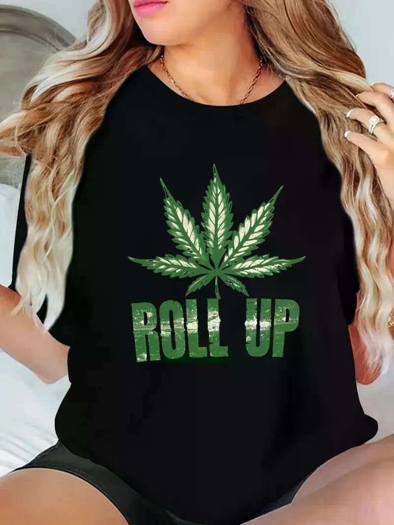 ROLL UP Printed Women'S Plus Size Athleisure Short Sleeve T-Shirt, Soft and Comfortable Top for Everyday Life - Premium Women Plus Size from Doba - Just $31.60! Shop now at Handbags Specialist Headquarter