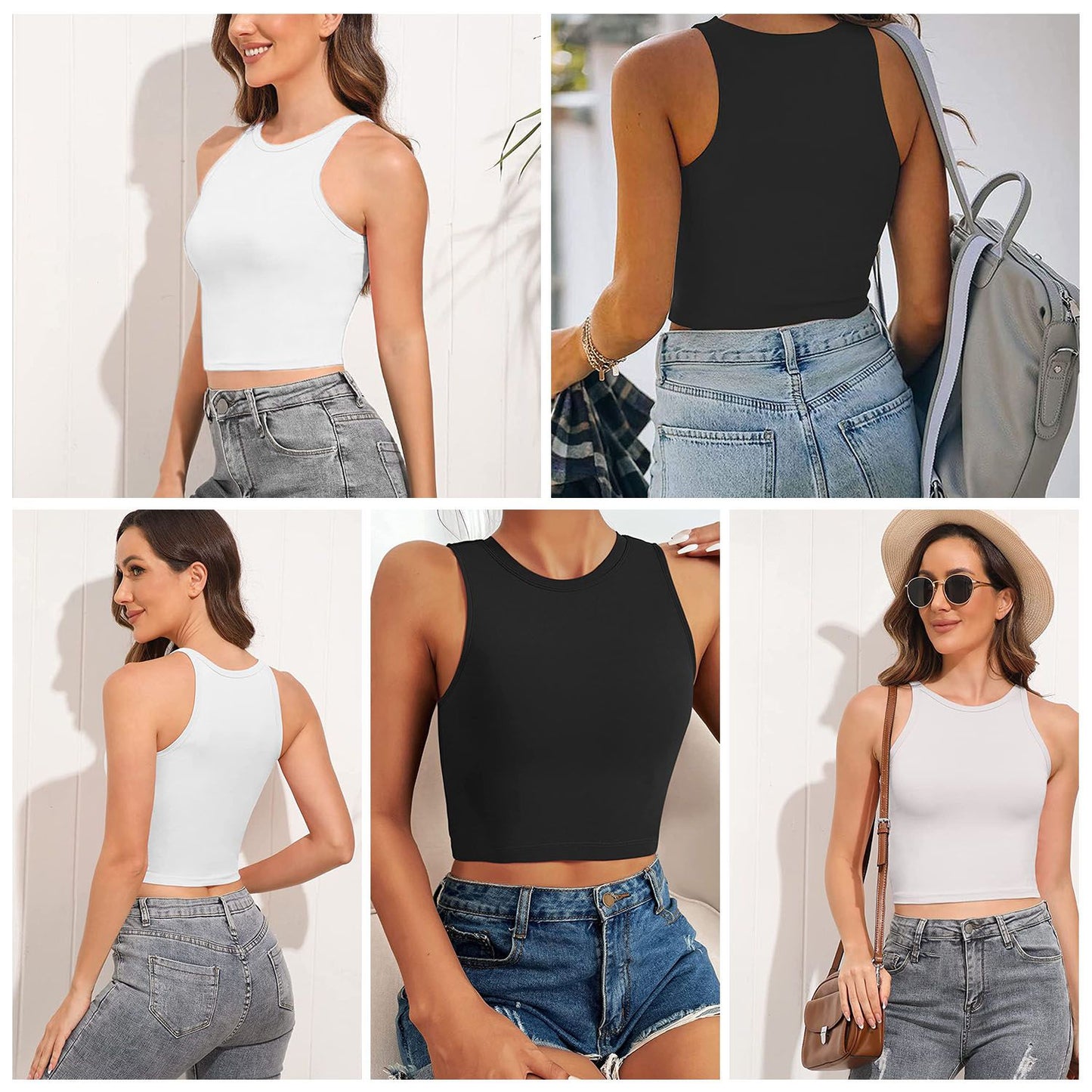 Women Sleeveless Cropped Tank Top High Neck Crop Racer Back Workout Top Machine Washable Summer - Premium Tops from Doba - Just $39.99! Shop now at Handbags Specialist Headquarter
