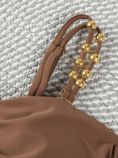 Women's one-piece patchwork color camisole swimsuit metal design - Premium Swimsuit Set from Doba - Just $29.98! Shop now at Handbags Specialist Headquarter