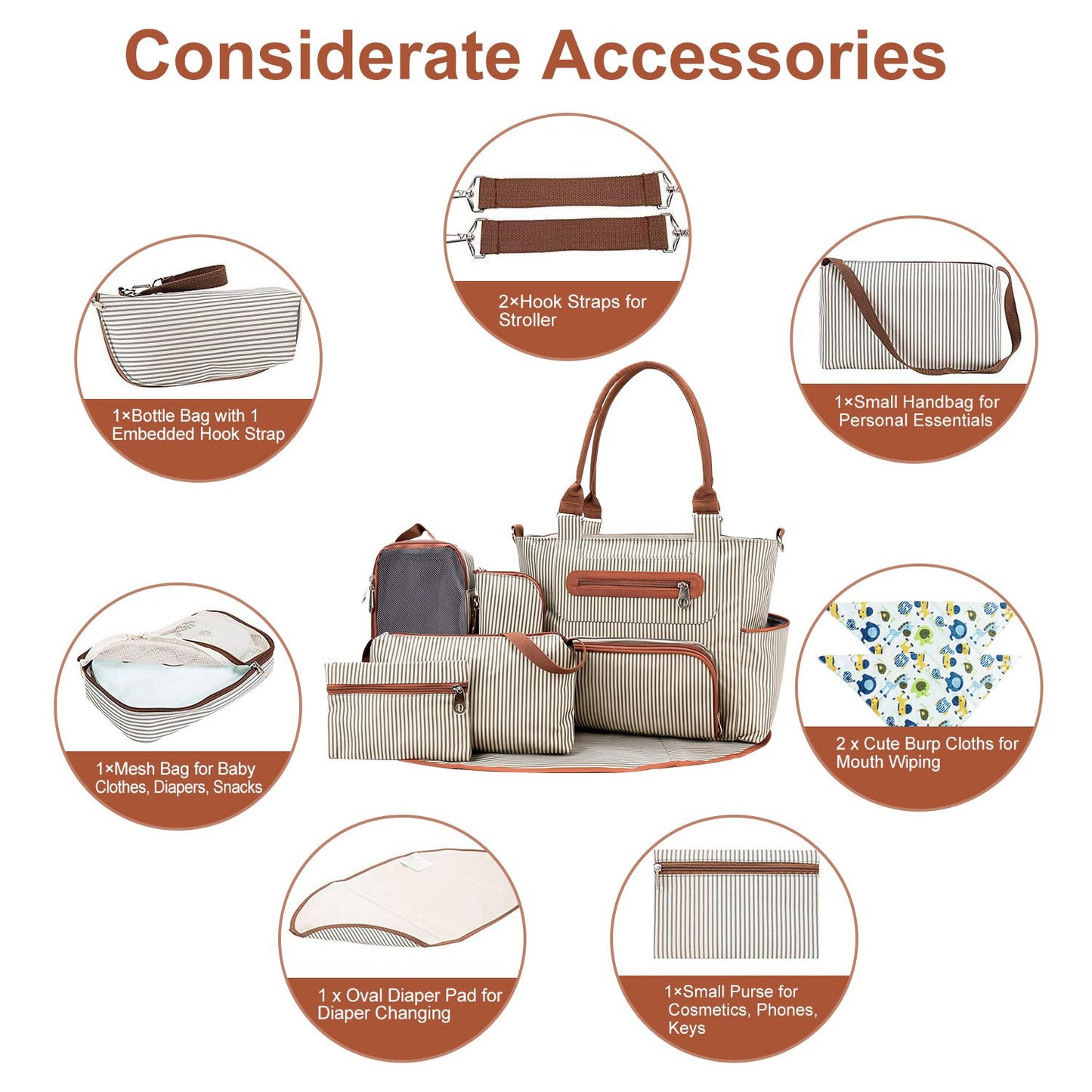 8Pcs Baby Nappy Diaper Bags Set for Mom Dad Mummy Handbags Multifunctional Diaper Changing Bags with Bottle Bag Mesh Bag Purse Diaper Pad 2 Burp Cloths 2 Hook Straps - Premium Diaper Bags Set from Doba - Just $85.80! Shop now at Handbags Specialist Headquarter
