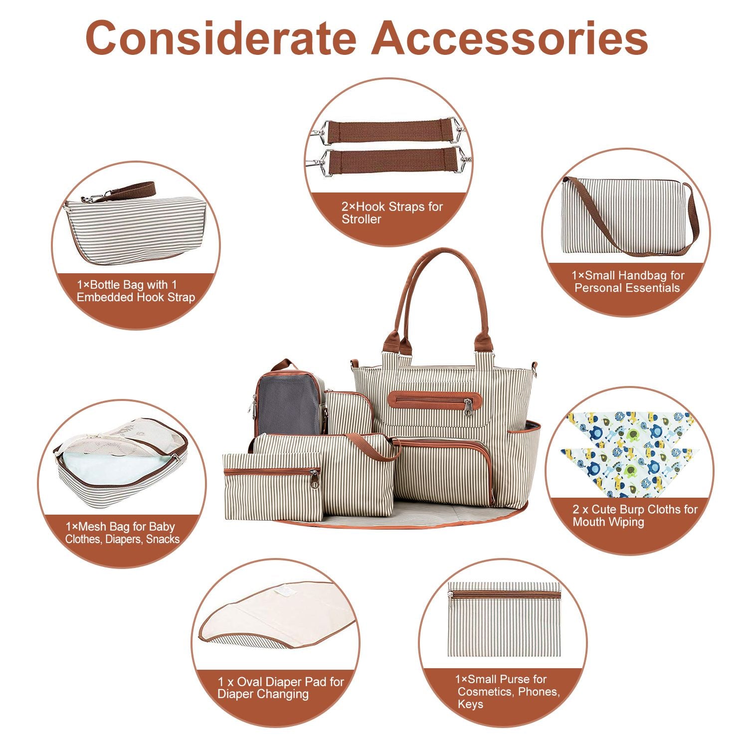 8Pcs Baby Nappy Diaper Bags Set for Mom Dad Mummy Handbags Multifunctional Diaper Changing Bags with Bottle Bag Mesh Bag Purse Diaper Pad 2 Burp Cloths 2 Hook Straps - Premium Diaper Bags Set from Doba - Just $85.80! Shop now at Handbags Specialist Headquarter