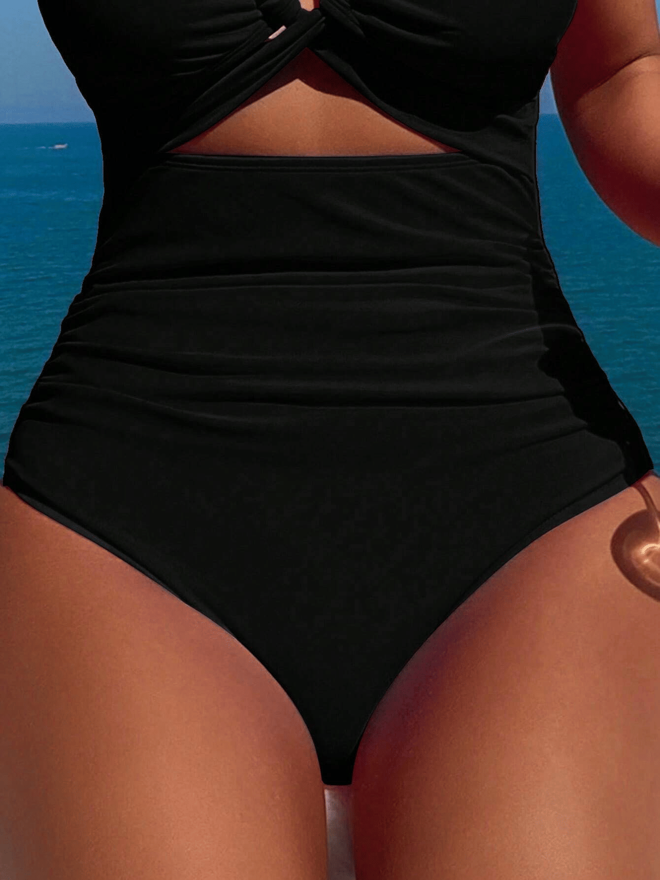 Ladies' cross pleated sexy hanging neck and exposed waist one-piece bikini swimsuit - Premium Swimsuit Set from Doba - Just $29.28! Shop now at Handbags Specialist Headquarter